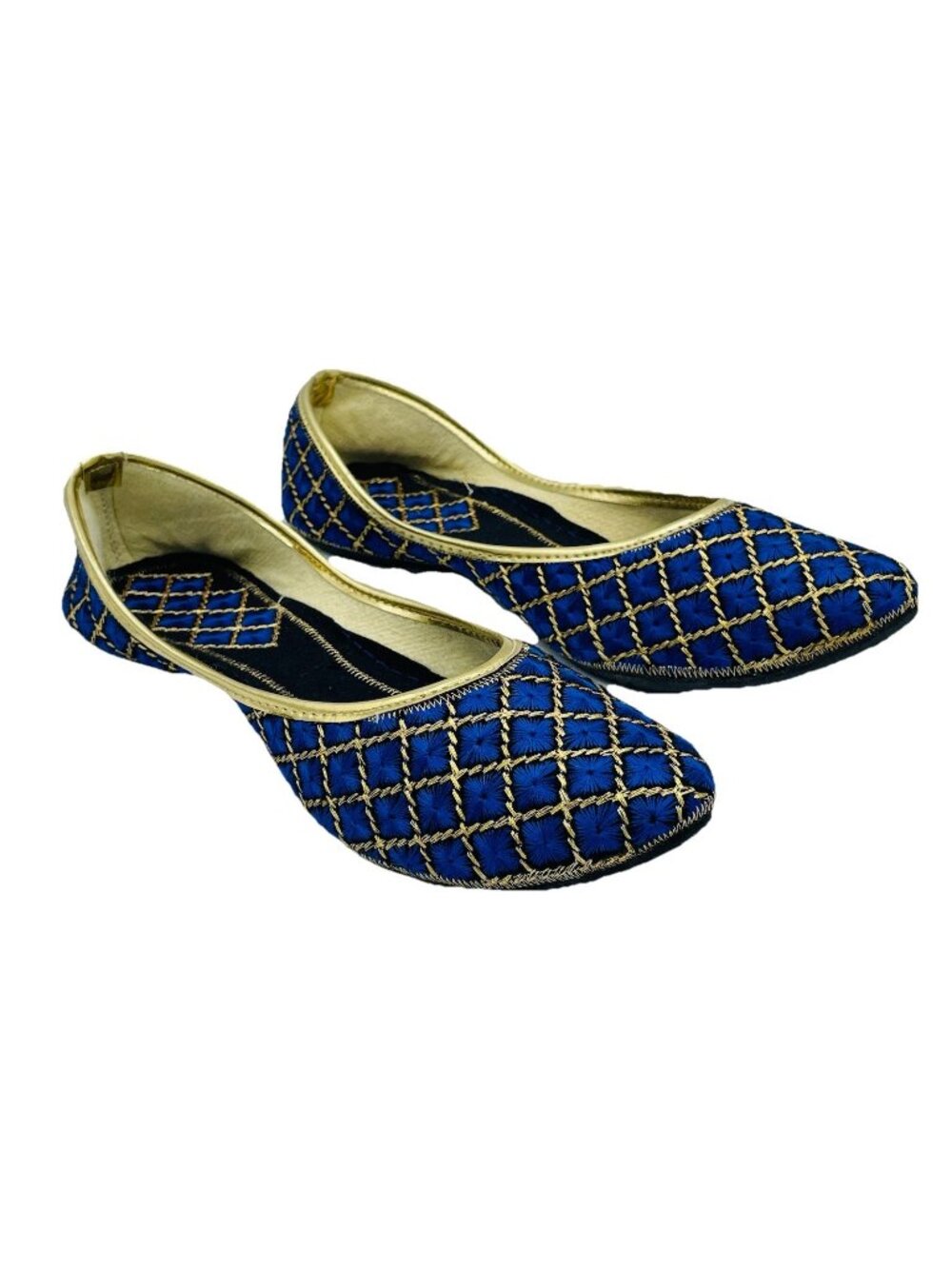 Flats Womens Size 5 Blue Gold Indian Shoes Pakistani Khussas Punjabi Jutti Jooti